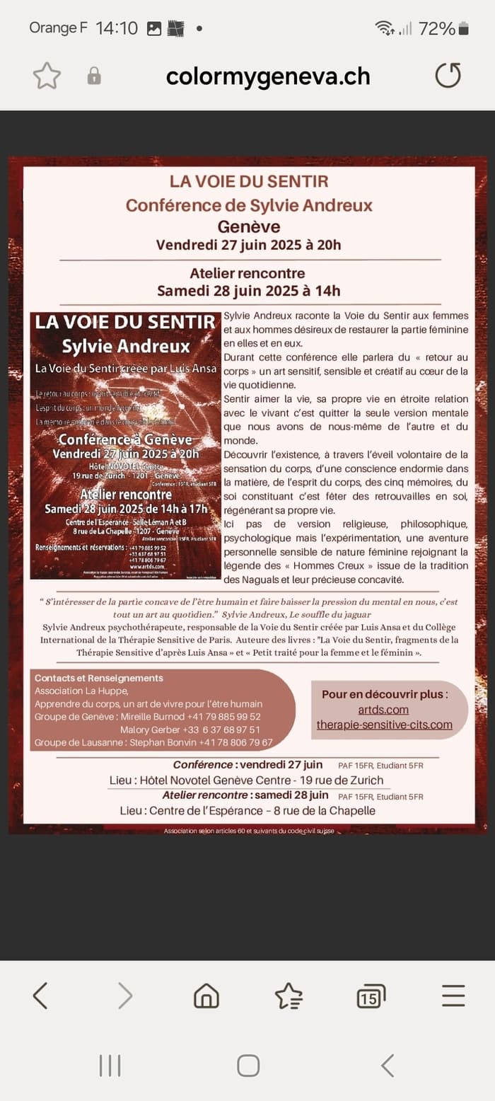 Conférence La Voie Du Sentir par Sylvie Andreux à Genève