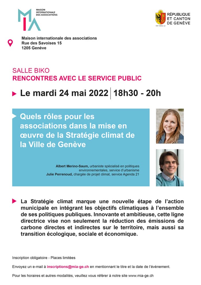 Rencontre MIA « Quels rôles pour les associations dans la mise en œuvre de la Stratégie climat de la Ville de Genève ? »