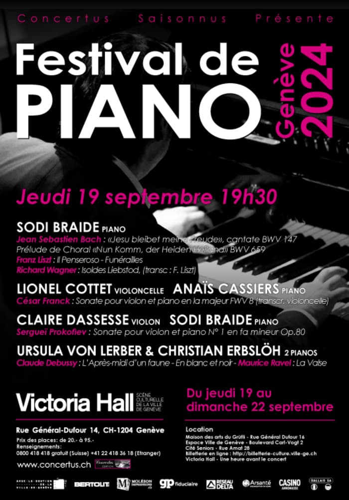 Festival de piano de Genève 2024; Sodi Braide; Lionel Cottet & Anaïs Cassiers; Claire Dassesse & Sodi Braide; Ursula von Lerber & Christian Erbslöh