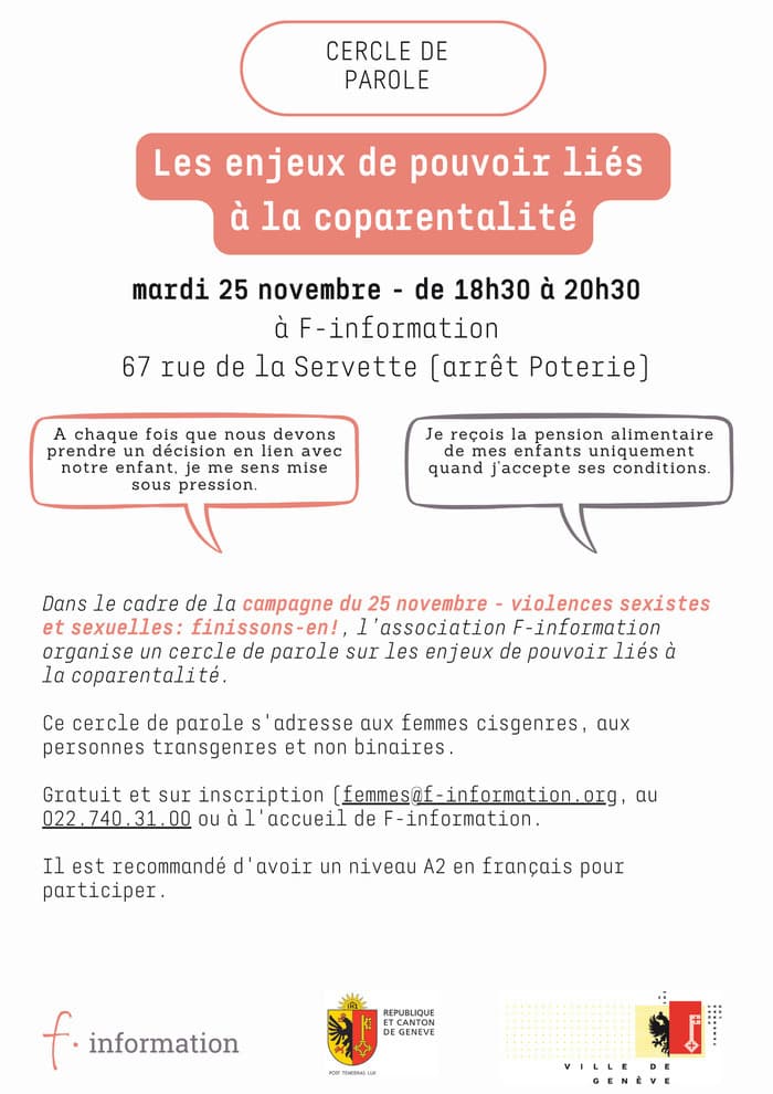 Cercle de parole sur les enjeux de pouvoir liés à la coparentalité