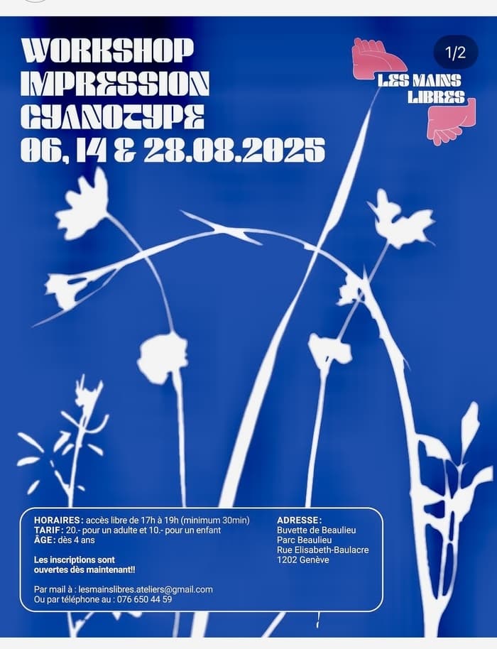 Atelier d’impression de végétaux en Cyanotype pour tous publics mercredi 6 août de 17 à 19h à la Buvette du parc Beaulieu, rue Baulacre