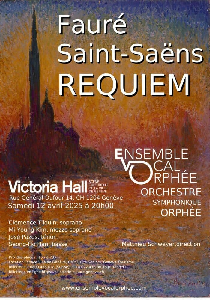 Requiem de Fauré et Requiem de Saint-Saëns par l’Ensemble vocal Orphée; l’Orchestre symphonique Orphée; Matthieu Schweyer, direction