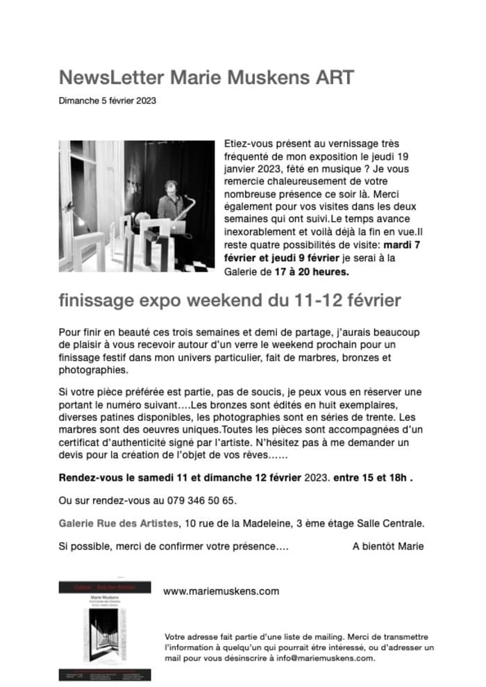 Finissage de l'expo "A la croisée des chemins " Marie Muskens