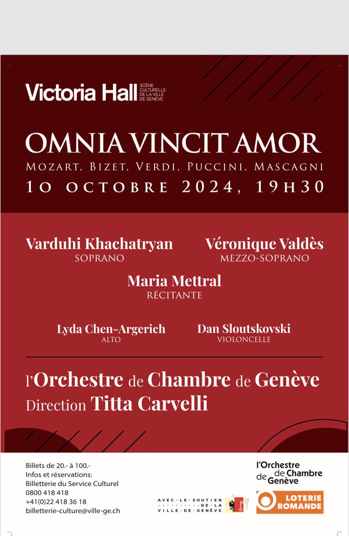 L’Orchestre de Chambre de Genève dirigé par Titta Carvelli avec V. Khachatryan, V. Valdès, M. Mettral, L. Chen-Argherich, D. Sloutskovski