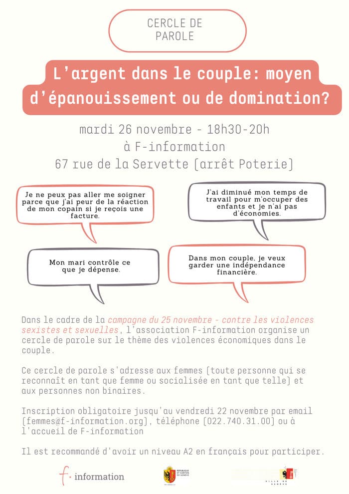 Cercle de parole - L’argent dans le couple: moyen d’épanouissement ou de domination?