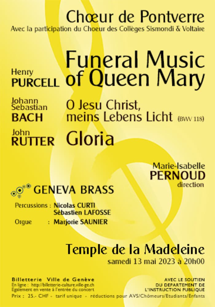 CHOEUR de PONTVERRE: PURCELL - BACH - RUTTER: Musique vocale accompagnée de cuivres, percussions et orgue