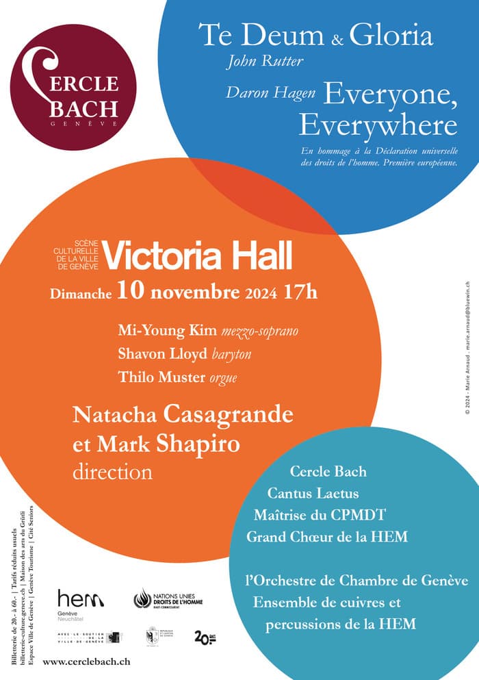 Cercle Bach de Genève; Cantus Laetus; grand chœur HEM; CPMDT; L’OCG; dir. Natacha Casagrande, Mark Shapiro; ensemble de cuivres/percussions de la HEM