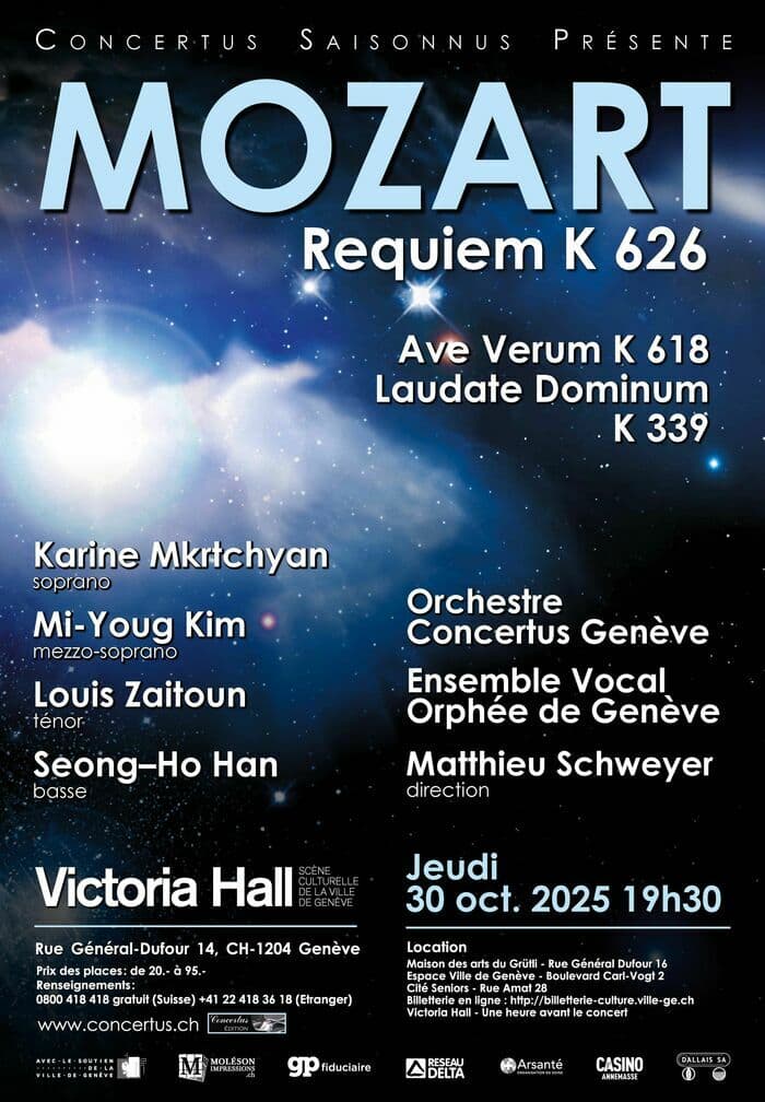 Wolfgang Amadeus Mozart, Requiem, Ave Verum Corpus, Laudate Dominum; Orchestre Concertus Genève; Ensemble Vocal Orphée de Genève