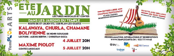 Eté au jardin. Lecture musicale dans le jardin du temple.