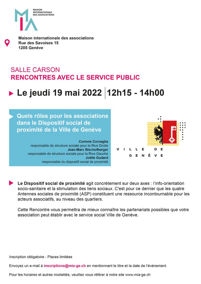 Rencontre MIA  "Quels rôles pour les associations dans le Dispositif social de proximité de la Ville de Genève ?"