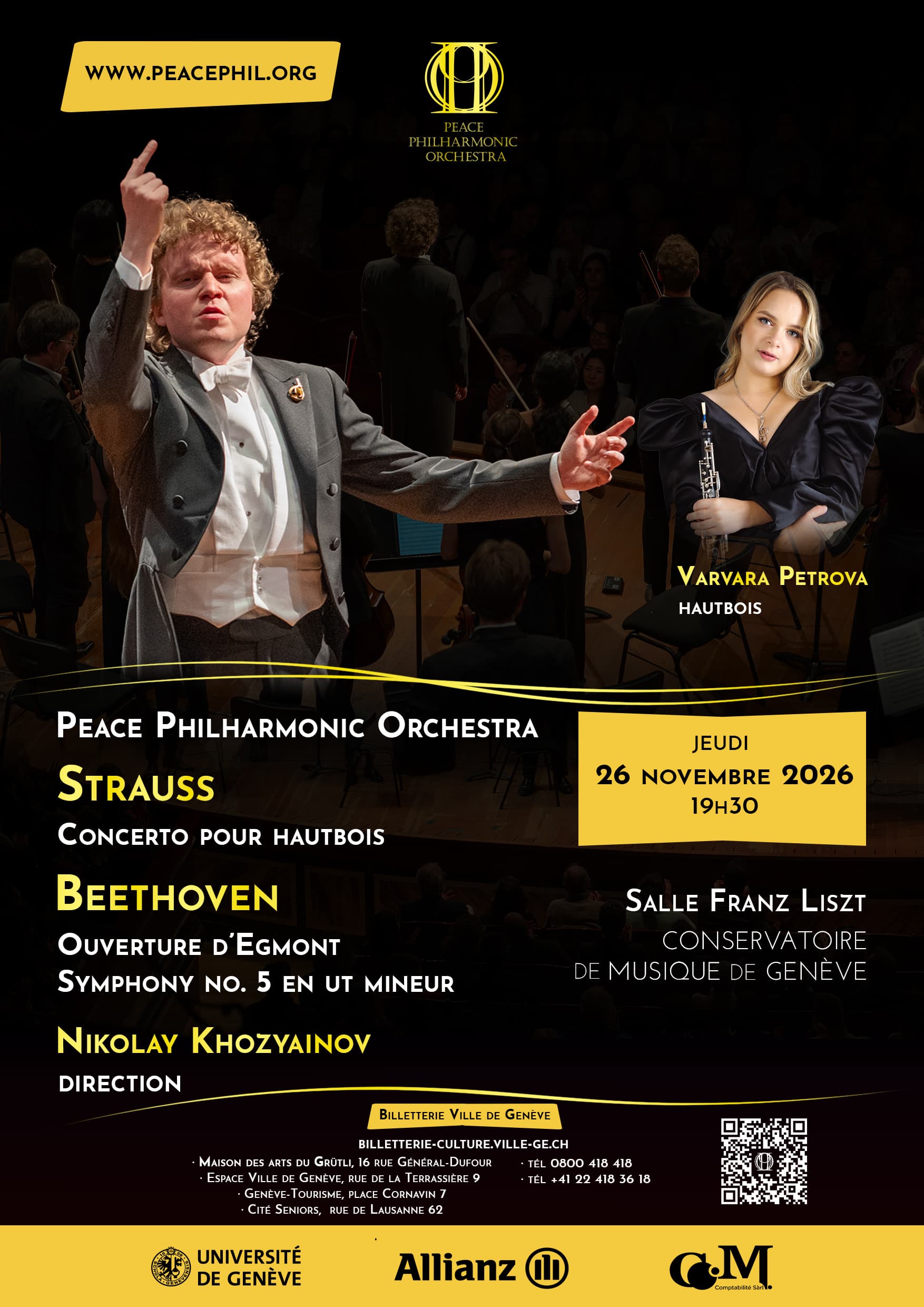 Peace Philharmonic & Nikolay Khozyainov — Strauss Concerto pour hautbois · Beethoven Ouverture d’Egmont et Symphonie n° 5
Varvara Petrova, hautbois