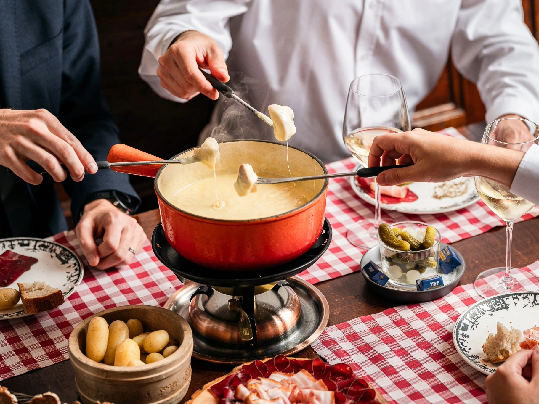 Traditional Swiss cheese fondue in Geneva